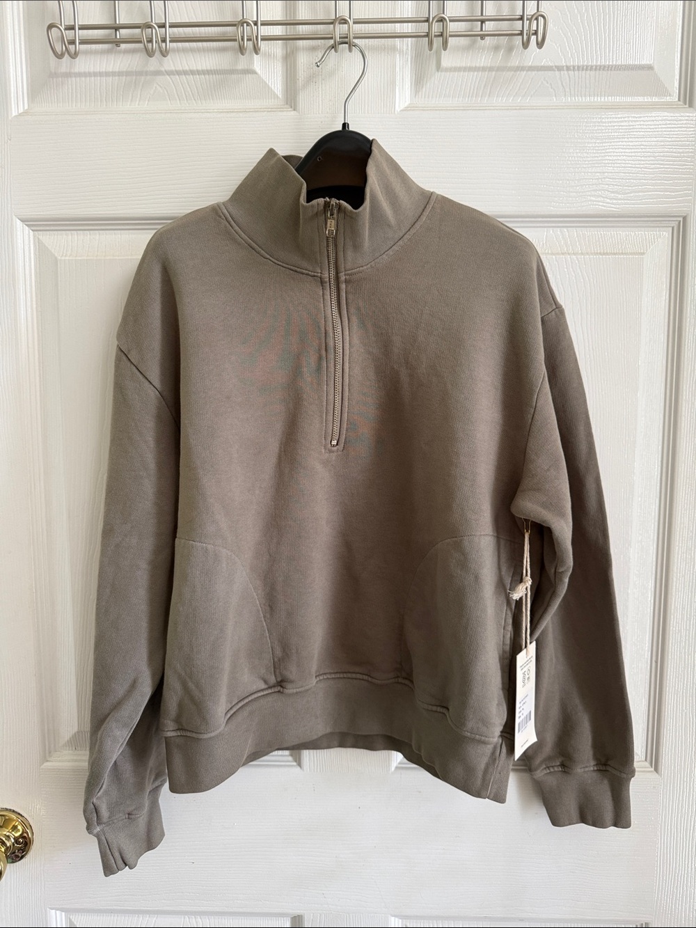 NWT MATE the Label Half-Zip Pullover Sweatshirt in Pebble Taupe